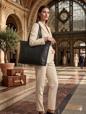 Genuine Leather Vachetta Cowhide Handbag Double Strap Pocket Tote By Le Donne